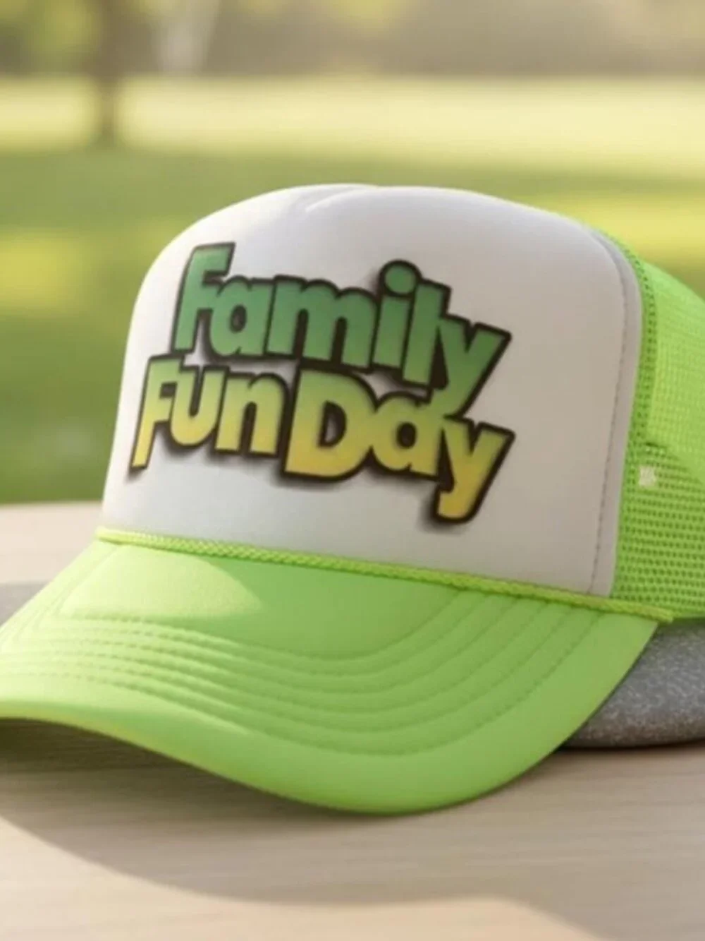 Retro Family Fun Day Foam Trucker Hat Neon Green White Rope Snapback Cap New 80s